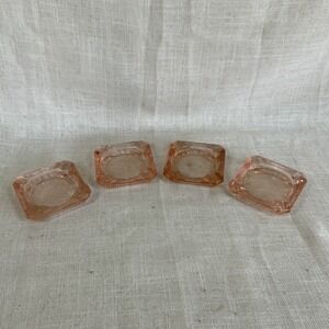 4 Vintage‎ Pink Depression Glass Ashtrays/Coasters 3.25" Square Jeanette